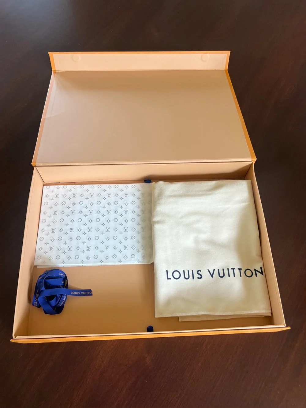 Authentic. Louis Vuitton 20”x14”x3” Magnetic Gift Box Dust Bag,Tissue & Ribbon